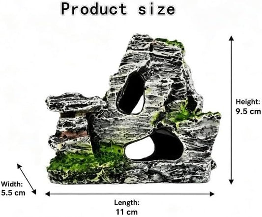 Artificial Moss Rock Aquarium Stone Cave – Resin Fish Tank Decor for Hiding and Landscaping, Small Mountain Terrain Ornament, Natural-Looking Habitat for Fish, Shrimp, and Reptiles, Decoration