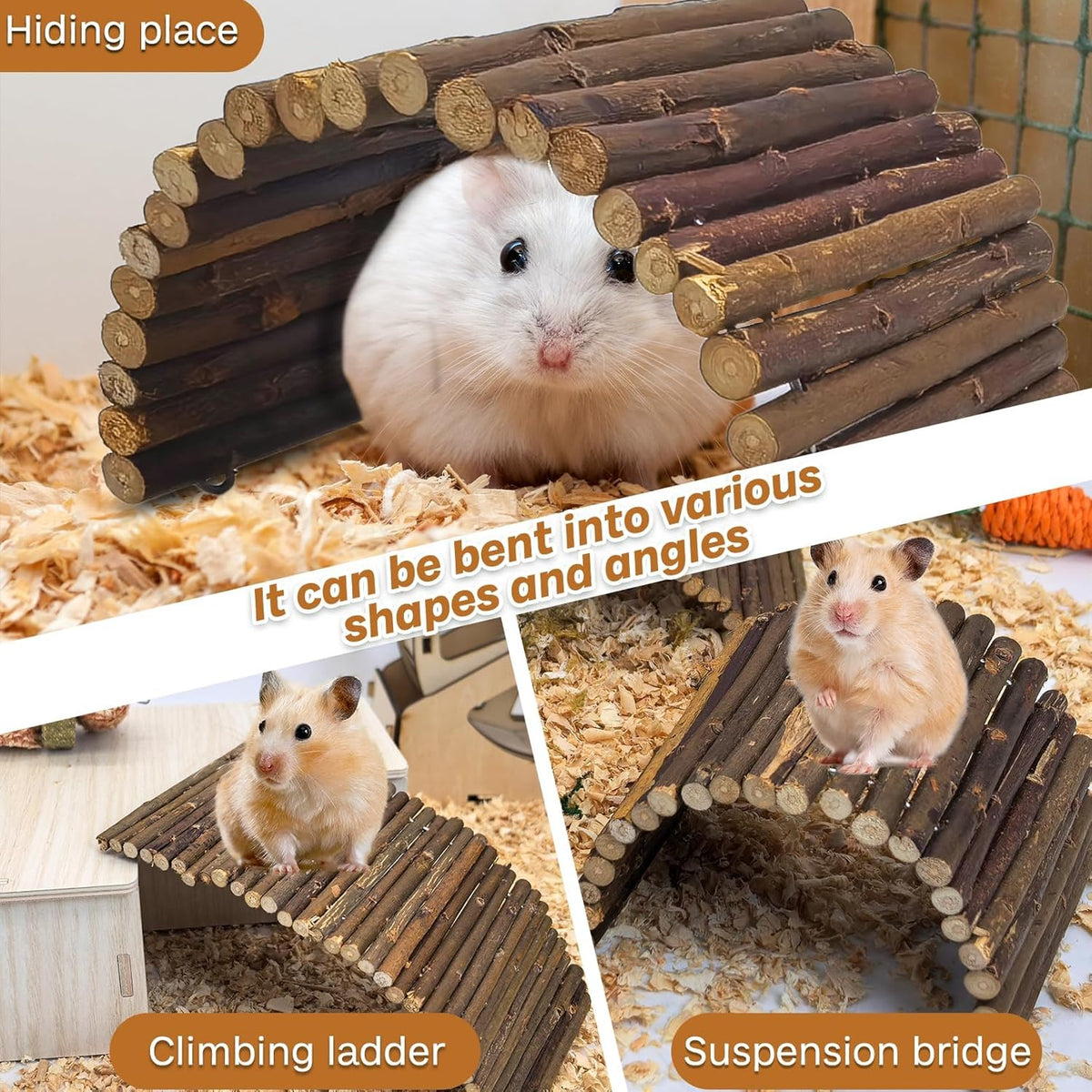 PIVBY Hamster Bridge Wooden Mouse Ladder Natural Rat Chew Rodents Toys for Chinchillas Guinea Pigs Hamster Mouse Rat Small Animal (2Pack)
