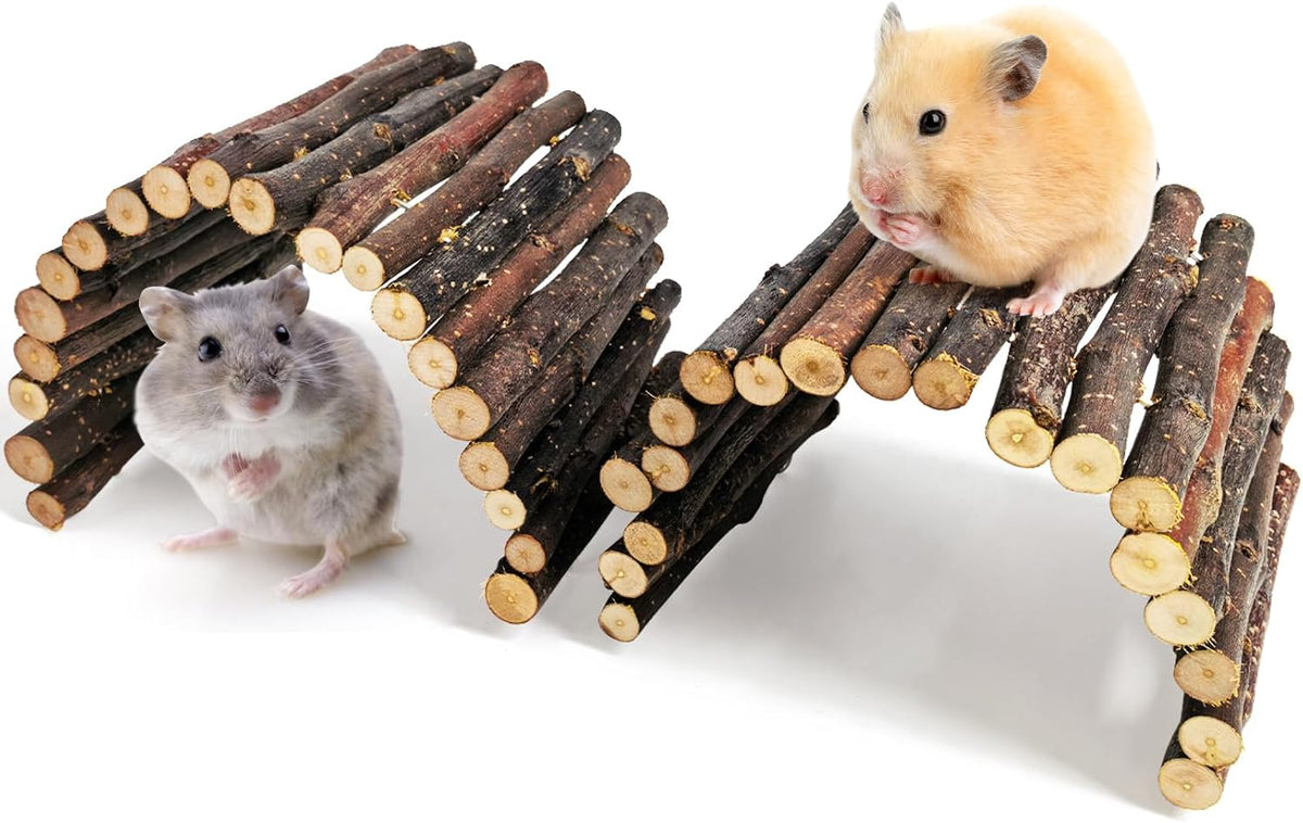 PIVBY Hamster Bridge Wooden Mouse Ladder Natural Rat Chew Rodents Toys for Chinchillas Guinea Pigs Hamster Mouse Rat Small Animal (2Pack)
