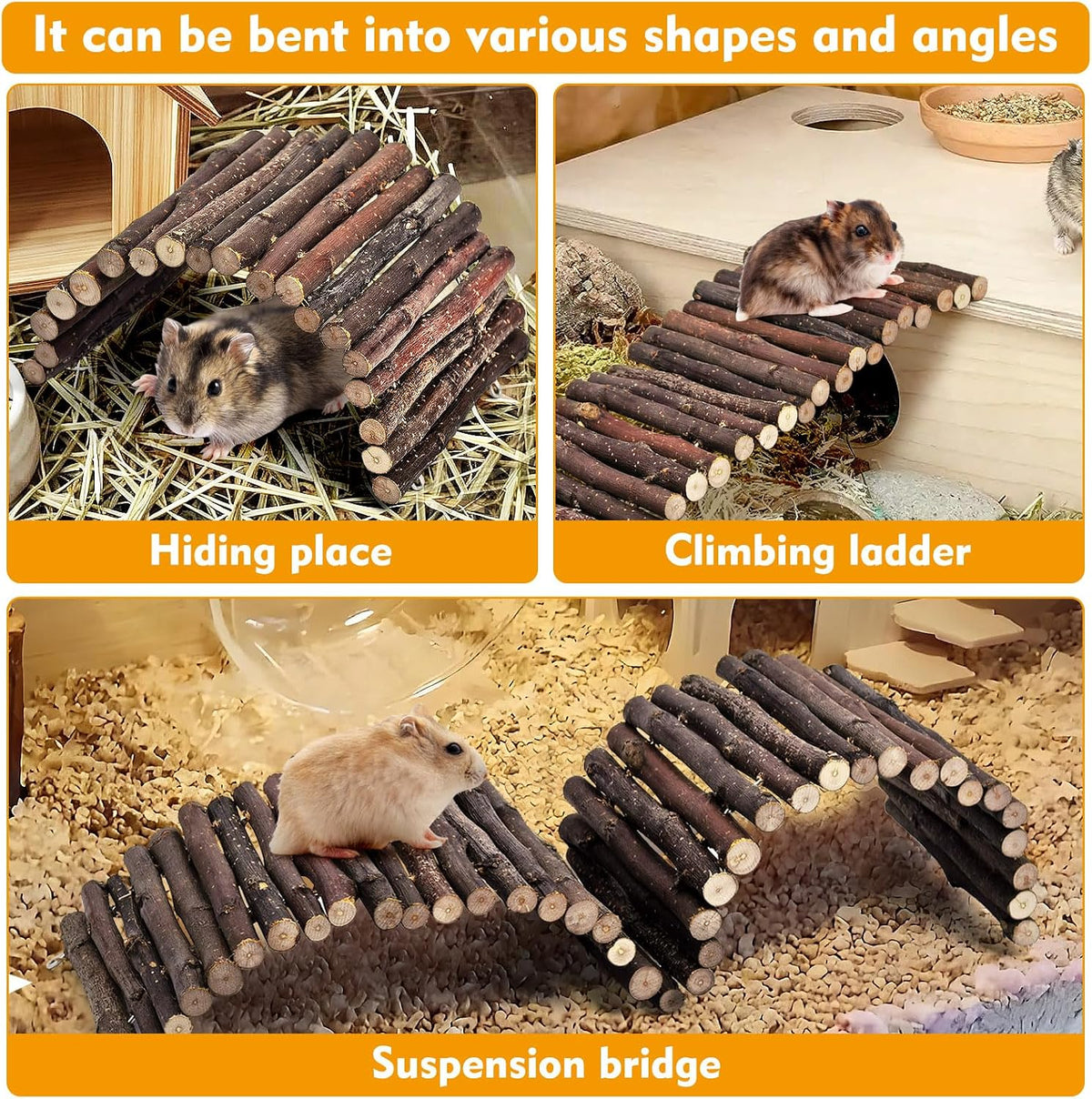PIVBY Hamster Bridge Wooden Mouse Ladder Natural Rat Chew Rodents Toys for Chinchillas Guinea Pigs Hamster Mouse Rat Small Animal (2Pack)