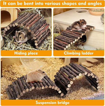PIVBY Hamster Bridge Wooden Mouse Ladder Natural Rat Chew Rodents Toys for Chinchillas Guinea Pigs Hamster Mouse Rat Small Animal (2Pack)