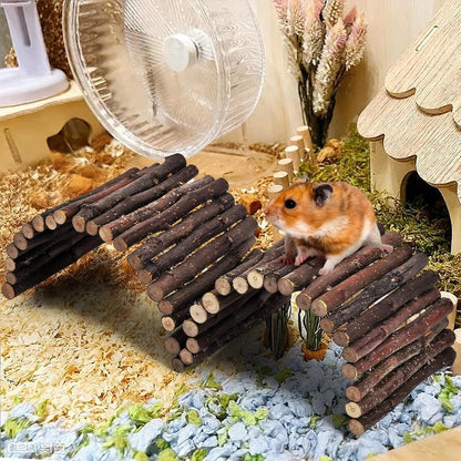 PIVBY Hamster Bridge Wooden Mouse Ladder Natural Rat Chew Rodents Toys for Chinchillas Guinea Pigs Hamster Mouse Rat Small Animal (2Pack)