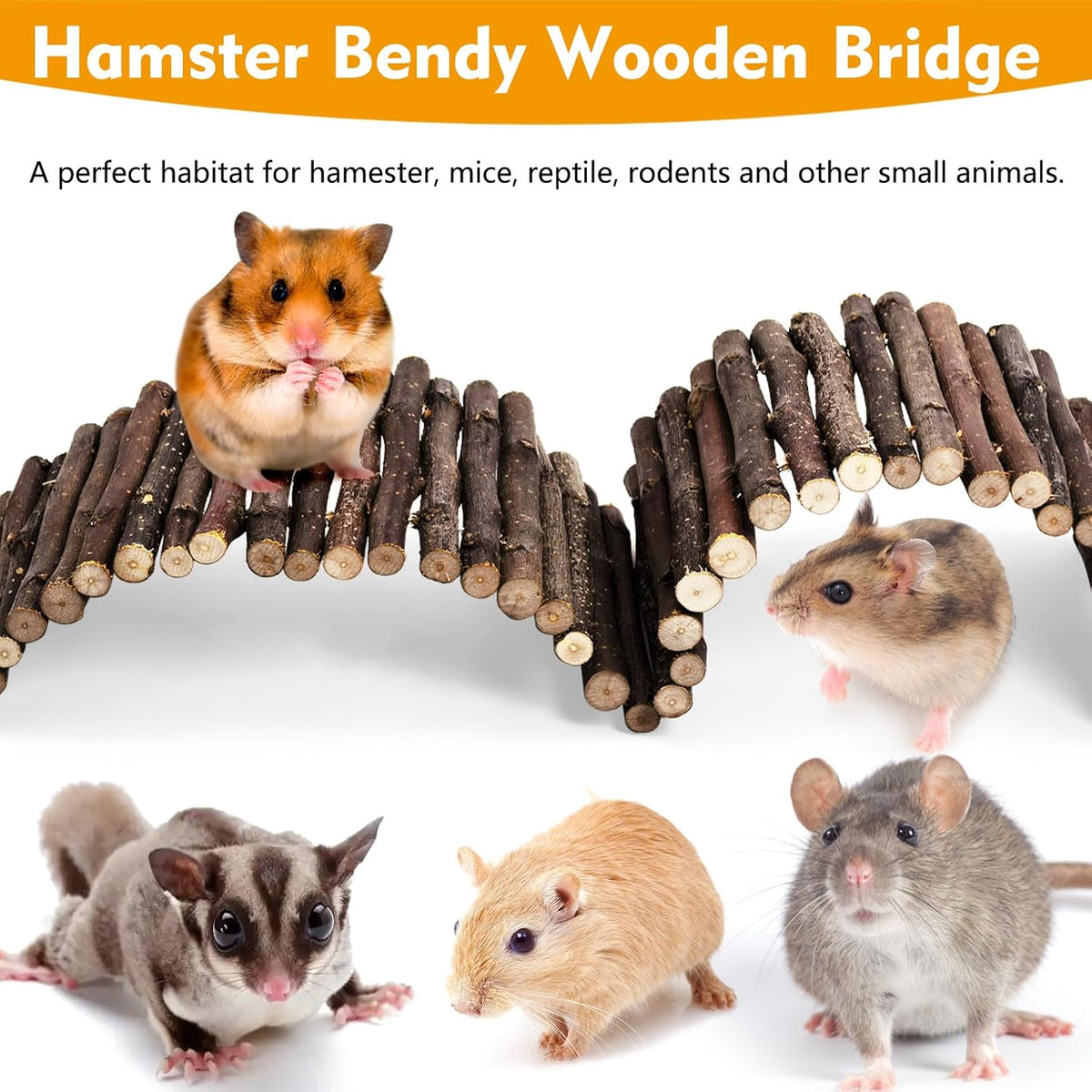 PIVBY Hamster Bridge Wooden Mouse Ladder Natural Rat Chew Rodents Toys for Chinchillas Guinea Pigs Hamster Mouse Rat Small Animal (2Pack)