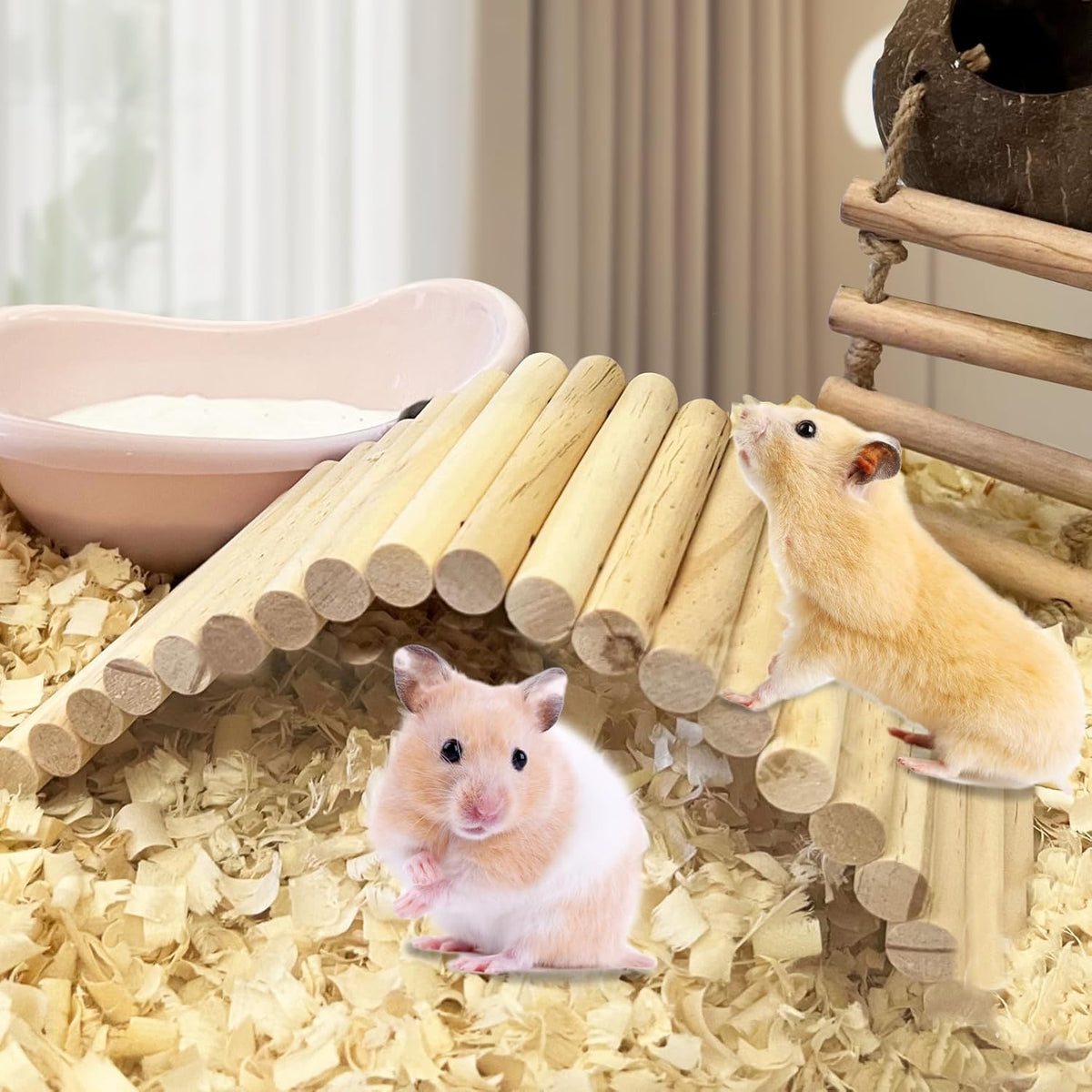 PIVBY Hamster Bridge Wooden Mouse Ladder Natural Rat Chew Rodents Toys for Chinchillas Guinea Pigs Hamster Mouse Rat Small Animal (2Pack)