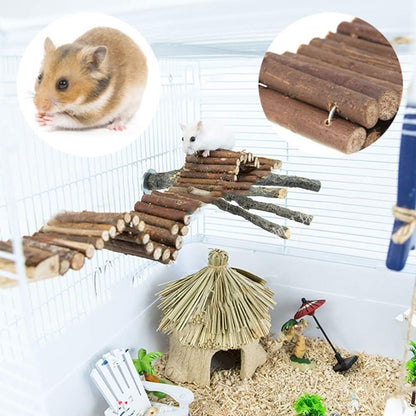 PIVBY Hamster Bridge Wooden Mouse Ladder Natural Rat Chew Rodents Toys for Chinchillas Guinea Pigs Hamster Mouse Rat Small Animal (2Pack)
