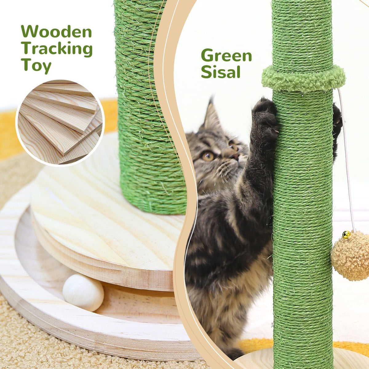 Globlzer 30in Cactus Cat Scratching Post for Indoor Cats, SC30, Green