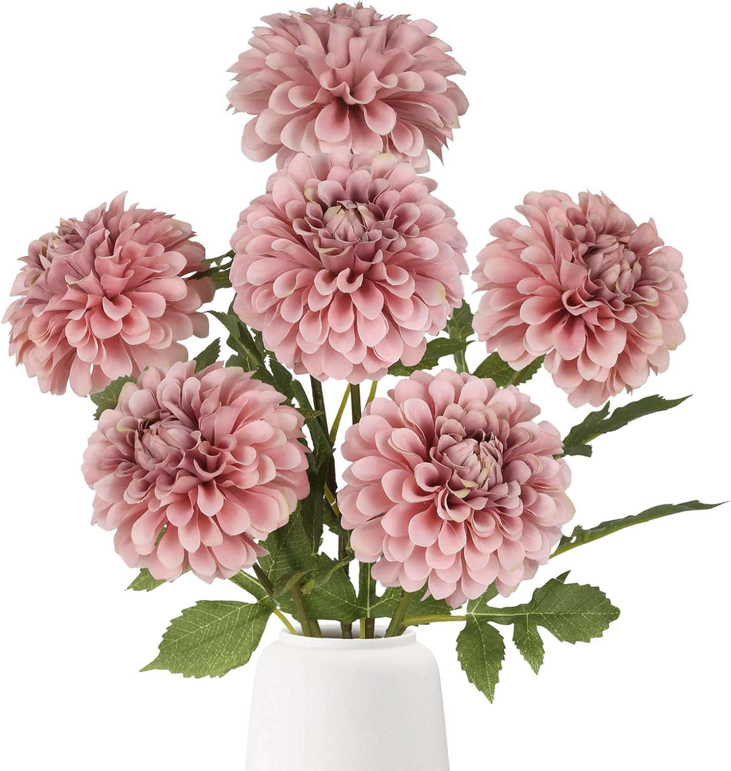 6Pcs Dahlia Artificial Flowers, 19.7" Fake Silk Dahlias Faux Flowers with Stems for DIY Wedding Centerpieces Arrangements Bridal Shower Party Home Decoration(Dusty Pink)