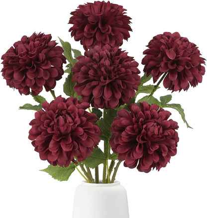 6Pcs Dahlia Artificial Flowers, 19.7" Fake Silk Dahlias Faux Flowers with Stems for DIY Wedding Centerpieces Arrangements Bridal Shower Party Home Decoration(Dusty Pink)