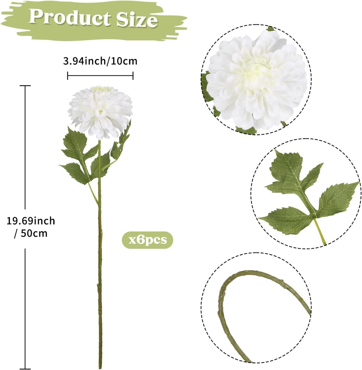 6Pcs Dahlia Artificial Flowers, 19.7" Fake Silk Dahlias Faux Flowers with Stems for DIY Wedding Centerpieces Arrangements Bridal Shower Party Home Decoration(Dusty Pink)