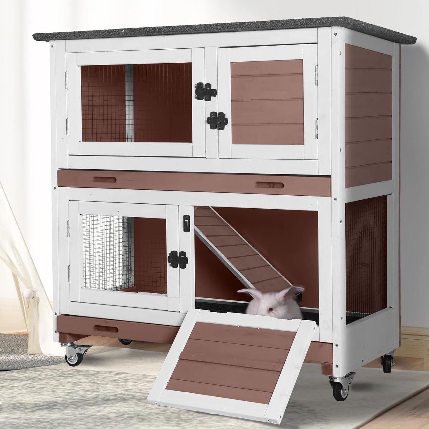 Rabbit Playpen，Small Animal Cage with Waterproof Mat, 48" L*48" W*24" H Metal Hedgehog with Door, C&C Cage for Guinea Pigs, Bunny, Hedgehogs, Chinchillas(Playpen Only)
