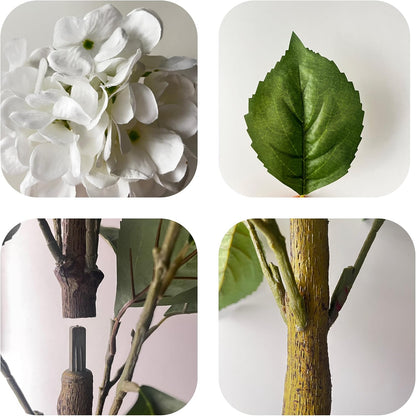 2 Pack 3FT White Artificial Hydrangea Tree, 12 Flower Heads Each, Real Touch Faux Silk Plant in Pot, UV Resistant for Indoor Outdoor Home Decor