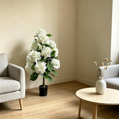 2 Pack 3FT White Artificial Hydrangea Tree, 12 Flower Heads Each, Real Touch Faux Silk Plant in Pot, UV Resistant for Indoor Outdoor Home Decor