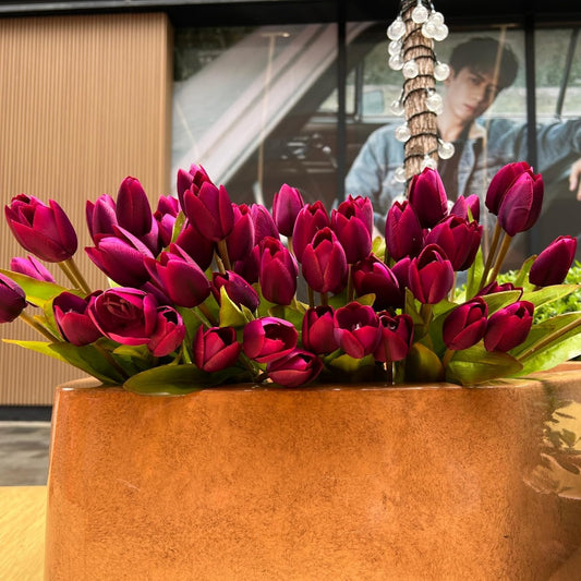 Artificial Fake Flowers for Spring Summer Outdoor Decoration,6 Bundles Realistic UV Resistant Silk Fabric Colorful Tulip Faux Plants for Outside Planter Home Porch Patio Decor(Pink Purple)