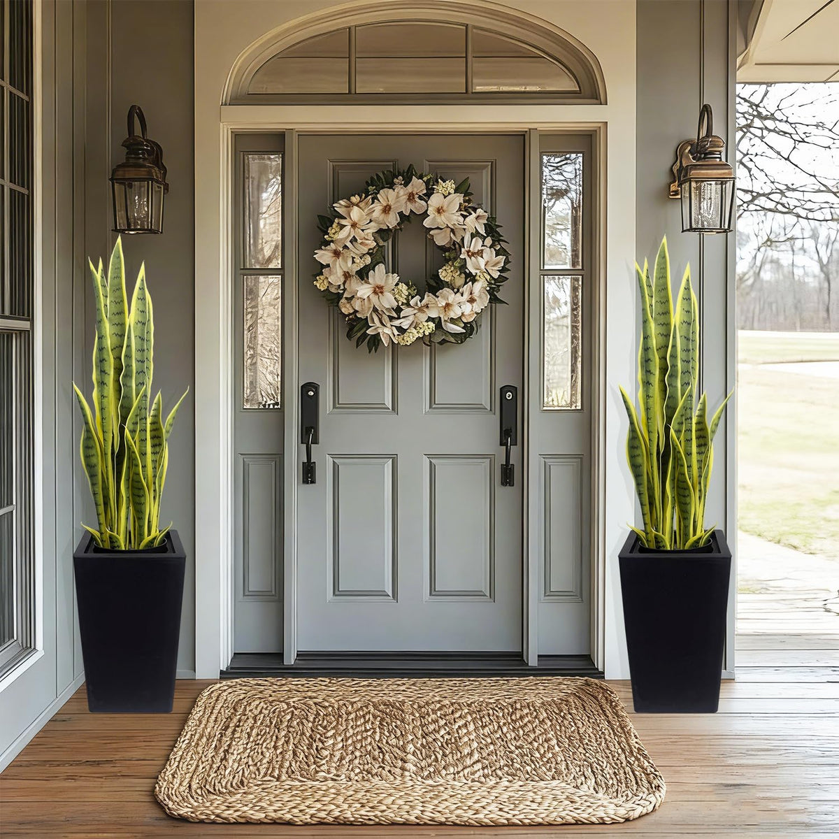 4FT- Artificial Snake Plant, 24 PVC Lifelike Leaves, 35in Faux Sansevieria for Indoor Home & Garden Decor, Tall Planter Potted Mother-in-Law's Tongue Plants, Yellow