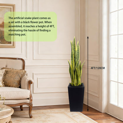4FT- Artificial Snake Plant, 24 PVC Lifelike Leaves, 35in Faux Sansevieria for Indoor Home & Garden Decor, Tall Planter Potted Mother-in-Law's Tongue Plants, Yellow