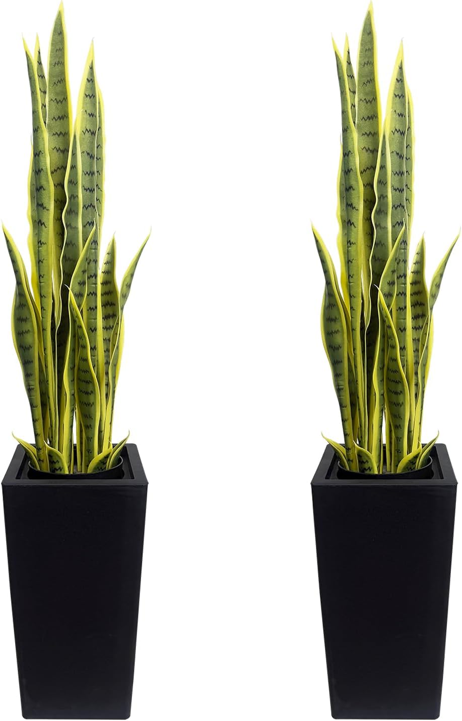 4FT- Artificial Snake Plant, 24 PVC Lifelike Leaves, 35in Faux Sansevieria for Indoor Home & Garden Decor, Tall Planter Potted Mother-in-Law's Tongue Plants, Yellow