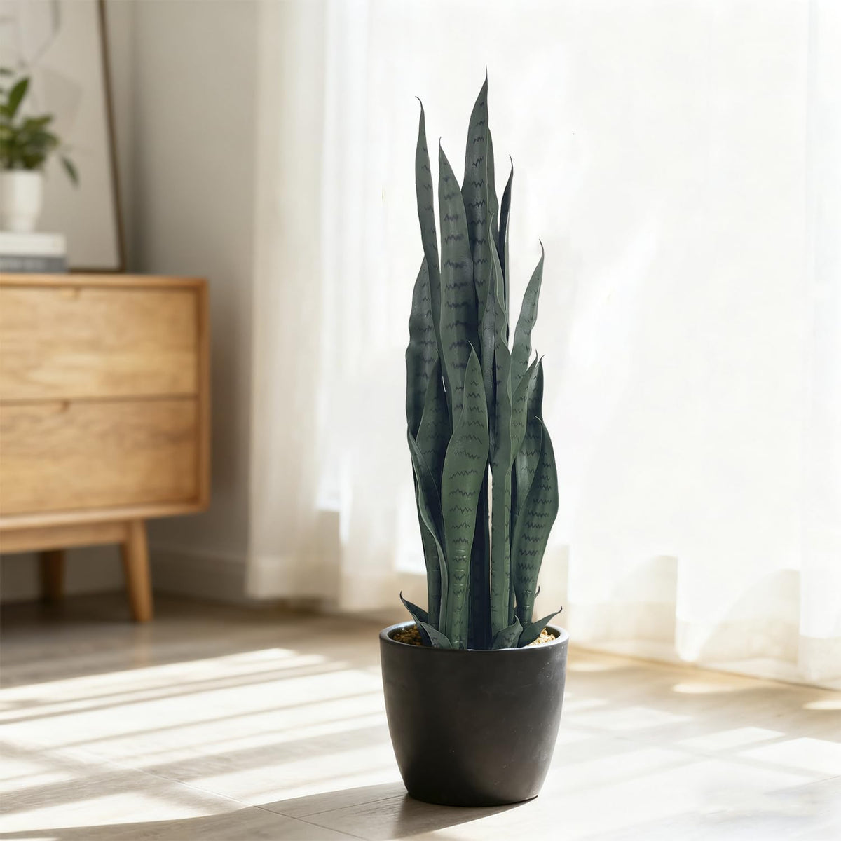 4FT- Artificial Snake Plant, 24 PVC Lifelike Leaves, 35in Faux Sansevieria for Indoor Home & Garden Decor, Tall Planter Potted Mother-in-Law's Tongue Plants, Yellow