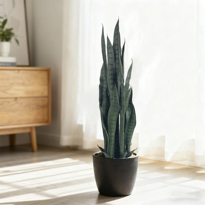 4FT- Artificial Snake Plant, 24 PVC Lifelike Leaves, 35in Faux Sansevieria for Indoor Home & Garden Decor, Tall Planter Potted Mother-in-Law's Tongue Plants, Yellow