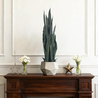 4FT- Artificial Snake Plant, 24 PVC Lifelike Leaves, 35in Faux Sansevieria for Indoor Home & Garden Decor, Tall Planter Potted Mother-in-Law's Tongue Plants, Yellow