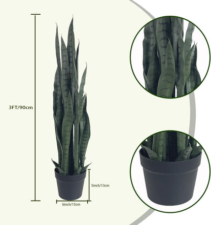 4FT- Artificial Snake Plant, 24 PVC Lifelike Leaves, 35in Faux Sansevieria for Indoor Home & Garden Decor, Tall Planter Potted Mother-in-Law's Tongue Plants, Yellow