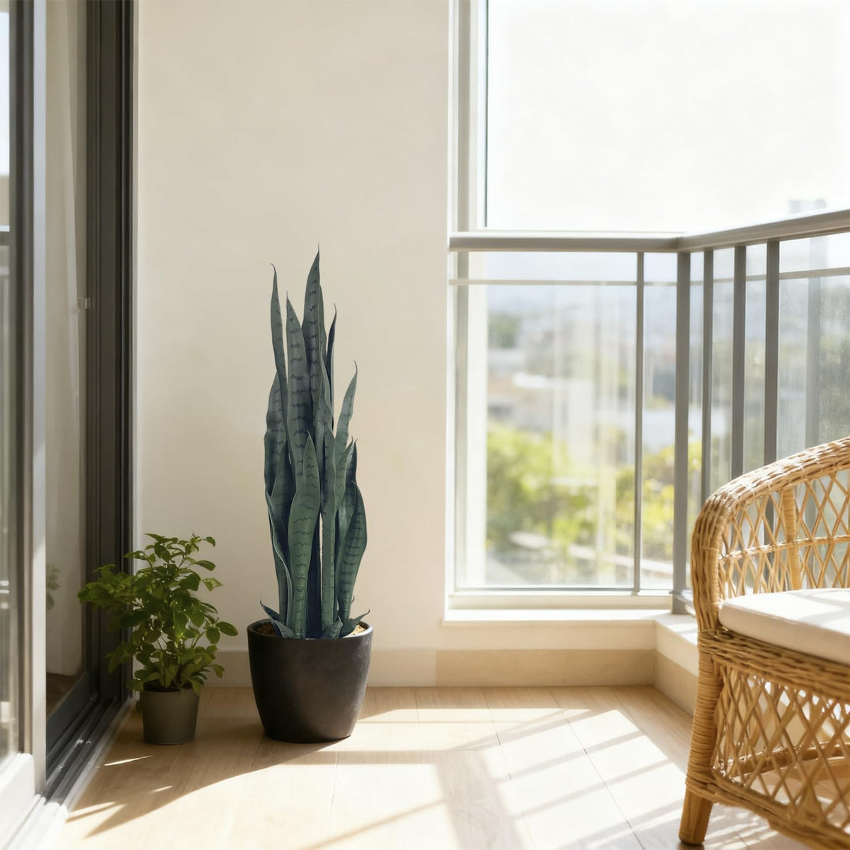4FT- Artificial Snake Plant, 24 PVC Lifelike Leaves, 35in Faux Sansevieria for Indoor Home & Garden Decor, Tall Planter Potted Mother-in-Law's Tongue Plants, Yellow