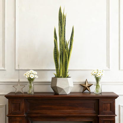 4FT- Artificial Snake Plant, 24 PVC Lifelike Leaves, 35in Faux Sansevieria for Indoor Home & Garden Decor, Tall Planter Potted Mother-in-Law's Tongue Plants, Yellow