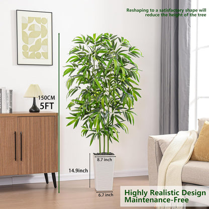 Artificial Bamboo Plants 5FT, Faux Tree Indoor with White Tall Planter | Tall Fake Bamboo Trees, Large Artificial Nandina Tree, Lifelike Greenery for Living Room Bedroom Home Office Patio Decor
