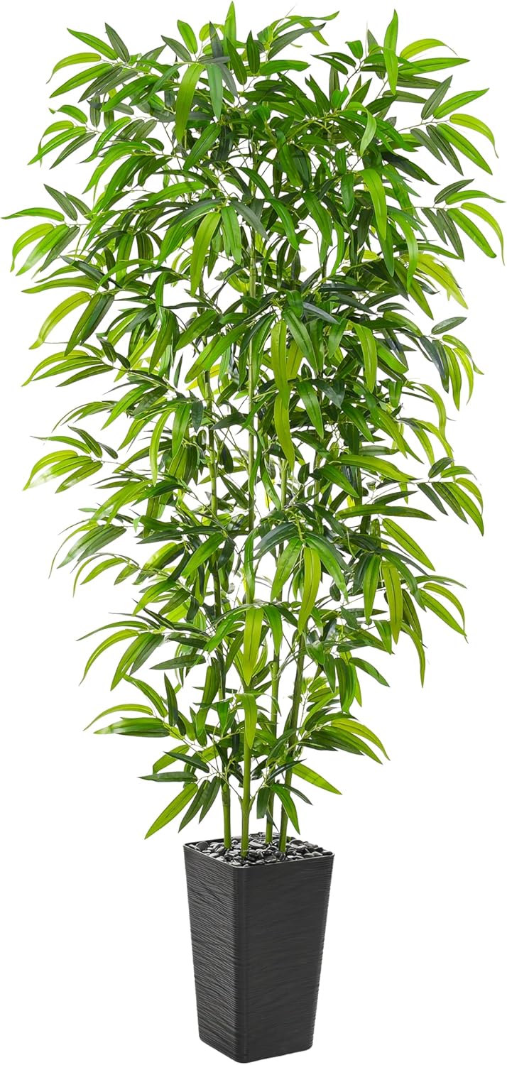 Artificial Bamboo Plants 5FT, Faux Tree Indoor with White Tall Planter | Tall Fake Bamboo Trees, Large Artificial Nandina Tree, Lifelike Greenery for Living Room Bedroom Home Office Patio Decor