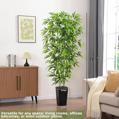 Artificial Bamboo Plants 5FT, Faux Tree Indoor with White Tall Planter | Tall Fake Bamboo Trees, Large Artificial Nandina Tree, Lifelike Greenery for Living Room Bedroom Home Office Patio Decor
