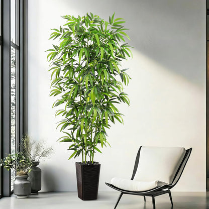Artificial Bamboo Plants 5FT, Faux Tree Indoor with White Tall Planter | Tall Fake Bamboo Trees, Large Artificial Nandina Tree, Lifelike Greenery for Living Room Bedroom Home Office Patio Decor