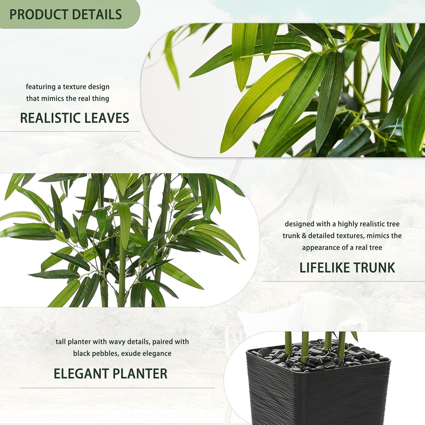 Artificial Bamboo Plants 5FT, Faux Tree Indoor with White Tall Planter | Tall Fake Bamboo Trees, Large Artificial Nandina Tree, Lifelike Greenery for Living Room Bedroom Home Office Patio Decor
