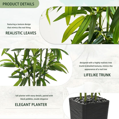 Artificial Bamboo Plants 5FT, Faux Tree Indoor with White Tall Planter | Tall Fake Bamboo Trees, Large Artificial Nandina Tree, Lifelike Greenery for Living Room Bedroom Home Office Patio Decor