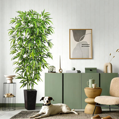 Artificial Bamboo Plants 5FT, Faux Tree Indoor with White Tall Planter | Tall Fake Bamboo Trees, Large Artificial Nandina Tree, Lifelike Greenery for Living Room Bedroom Home Office Patio Decor