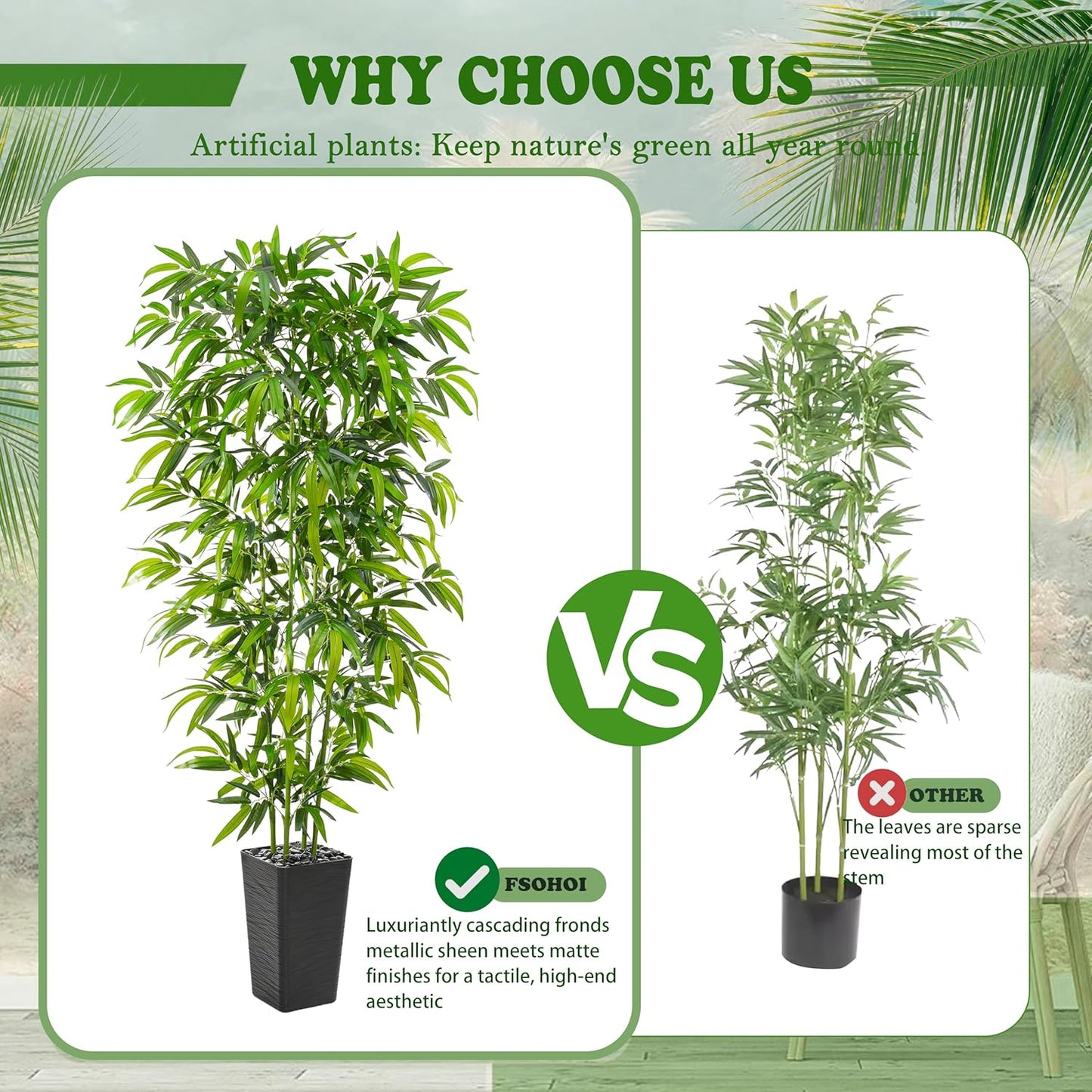 Artificial Bamboo Plants 5FT, Faux Tree Indoor with White Tall Planter | Tall Fake Bamboo Trees, Large Artificial Nandina Tree, Lifelike Greenery for Living Room Bedroom Home Office Patio Decor