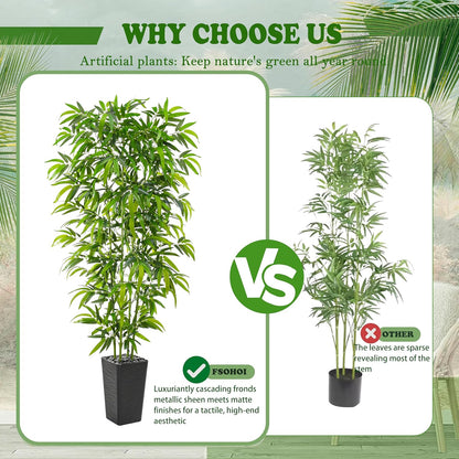 Artificial Bamboo Plants 5FT, Faux Tree Indoor with White Tall Planter | Tall Fake Bamboo Trees, Large Artificial Nandina Tree, Lifelike Greenery for Living Room Bedroom Home Office Patio Decor