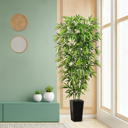 Artificial Bamboo Plants 5FT, Faux Tree Indoor with White Tall Planter | Tall Fake Bamboo Trees, Large Artificial Nandina Tree, Lifelike Greenery for Living Room Bedroom Home Office Patio Decor