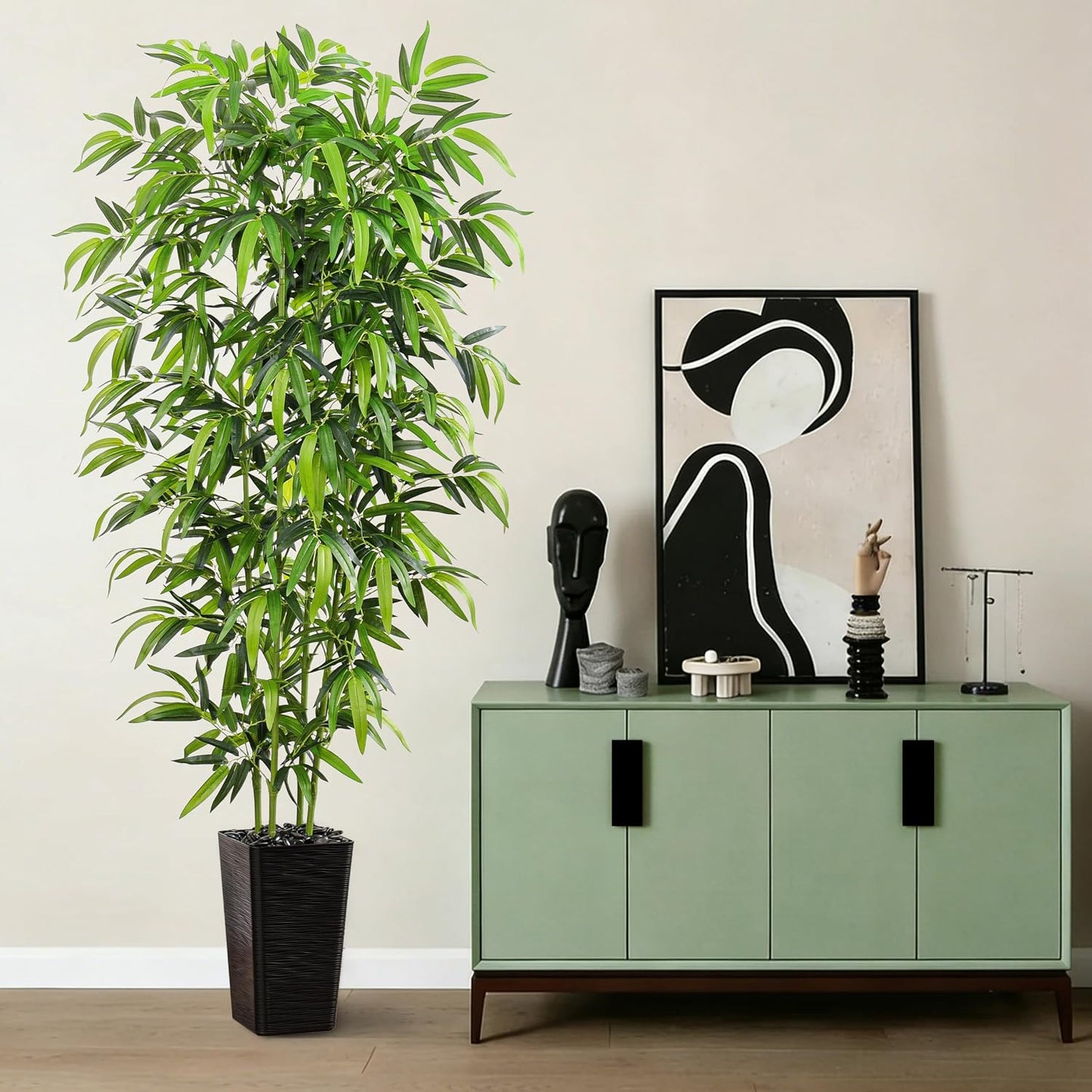 Artificial Bamboo Plants 5FT, Faux Tree Indoor with White Tall Planter | Tall Fake Bamboo Trees, Large Artificial Nandina Tree, Lifelike Greenery for Living Room Bedroom Home Office Patio Decor