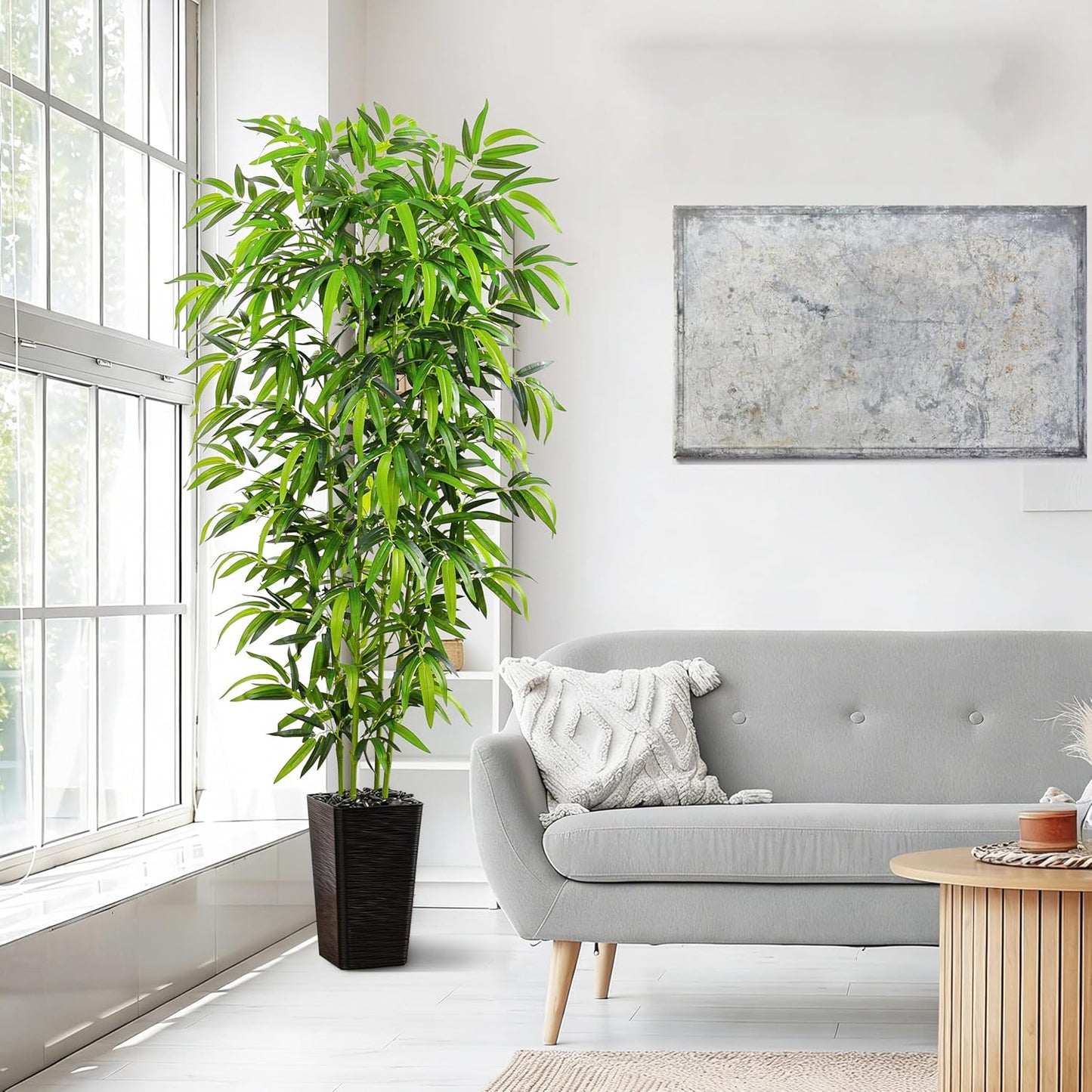 Artificial Bamboo Plants 5FT, Faux Tree Indoor with White Tall Planter | Tall Fake Bamboo Trees, Large Artificial Nandina Tree, Lifelike Greenery for Living Room Bedroom Home Office Patio Decor