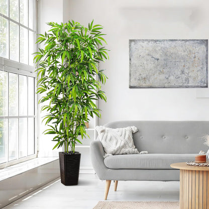 Artificial Bamboo Plants 5FT, Faux Tree Indoor with White Tall Planter | Tall Fake Bamboo Trees, Large Artificial Nandina Tree, Lifelike Greenery for Living Room Bedroom Home Office Patio Decor