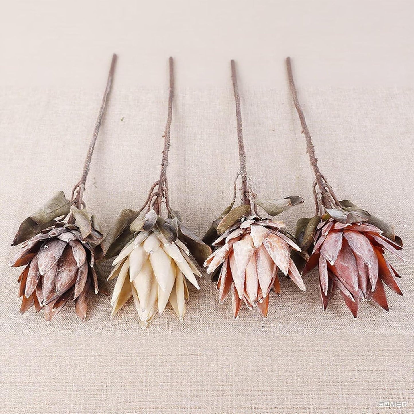 4 Pcs Artificial Protea Cynaroides Flowers, Silk King Protea Flowers Faux Proteas Cynaroides Flower with Stem Vase Filler for Wedding Party Garden Centerpieces Decoration