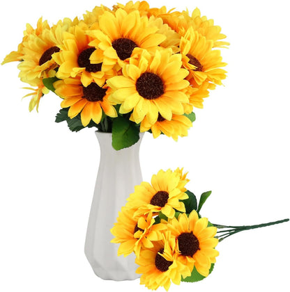 Artificial Sunflowers, Fake Sunflowers Artificial Flowers for Vase, Fall Silk Flowers with Stems for Kitchen Bouquet Wedding Table Home Porch Garden Indoor Outdoor Decor (4 Bundles Total 20 Heads)