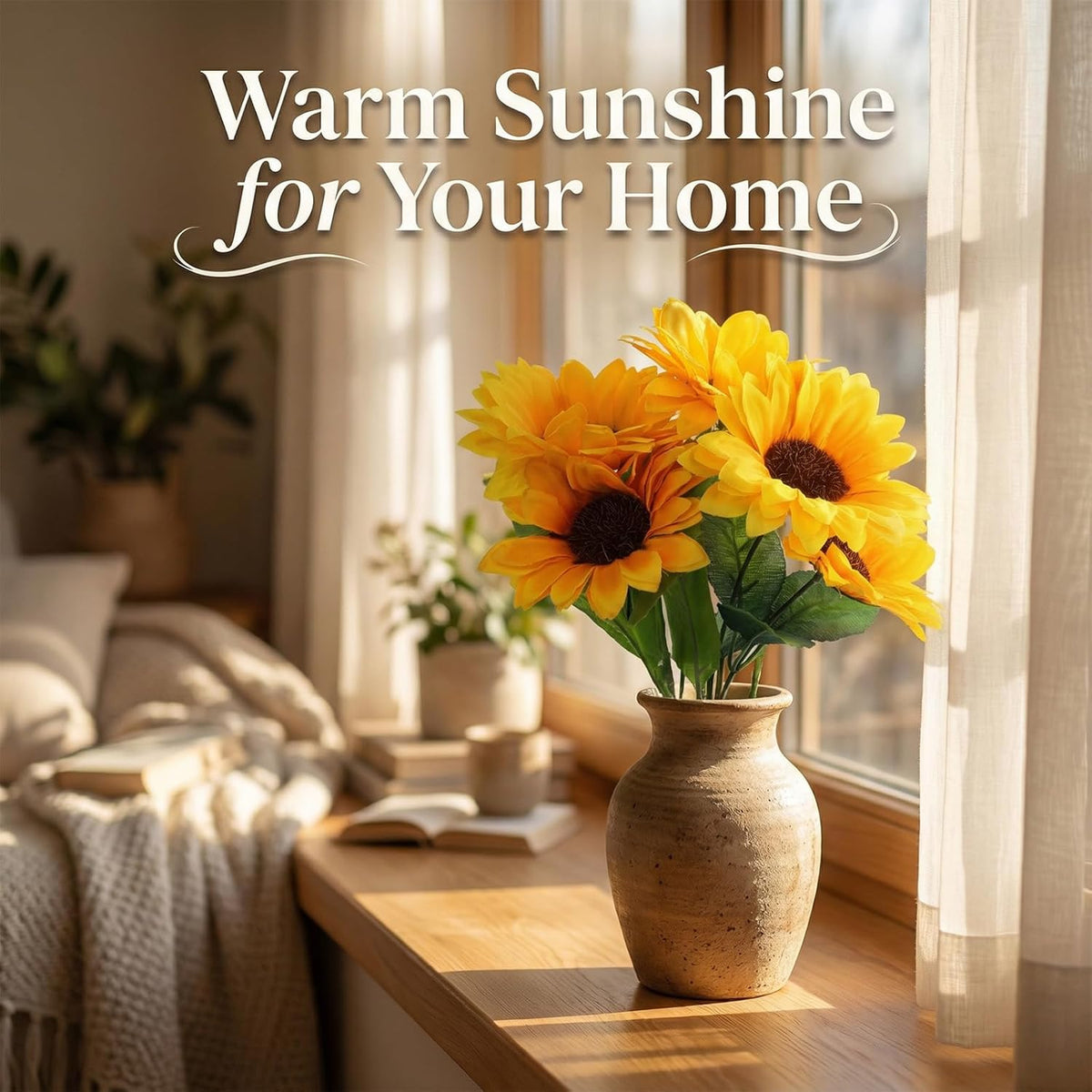 Artificial Sunflowers, Fake Sunflowers Artificial Flowers for Vase, Fall Silk Flowers with Stems for Kitchen Bouquet Wedding Table Home Porch Garden Indoor Outdoor Decor (4 Bundles Total 20 Heads)