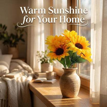 Artificial Sunflowers, Fake Sunflowers Artificial Flowers for Vase, Fall Silk Flowers with Stems for Kitchen Bouquet Wedding Table Home Porch Garden Indoor Outdoor Decor (4 Bundles Total 20 Heads)