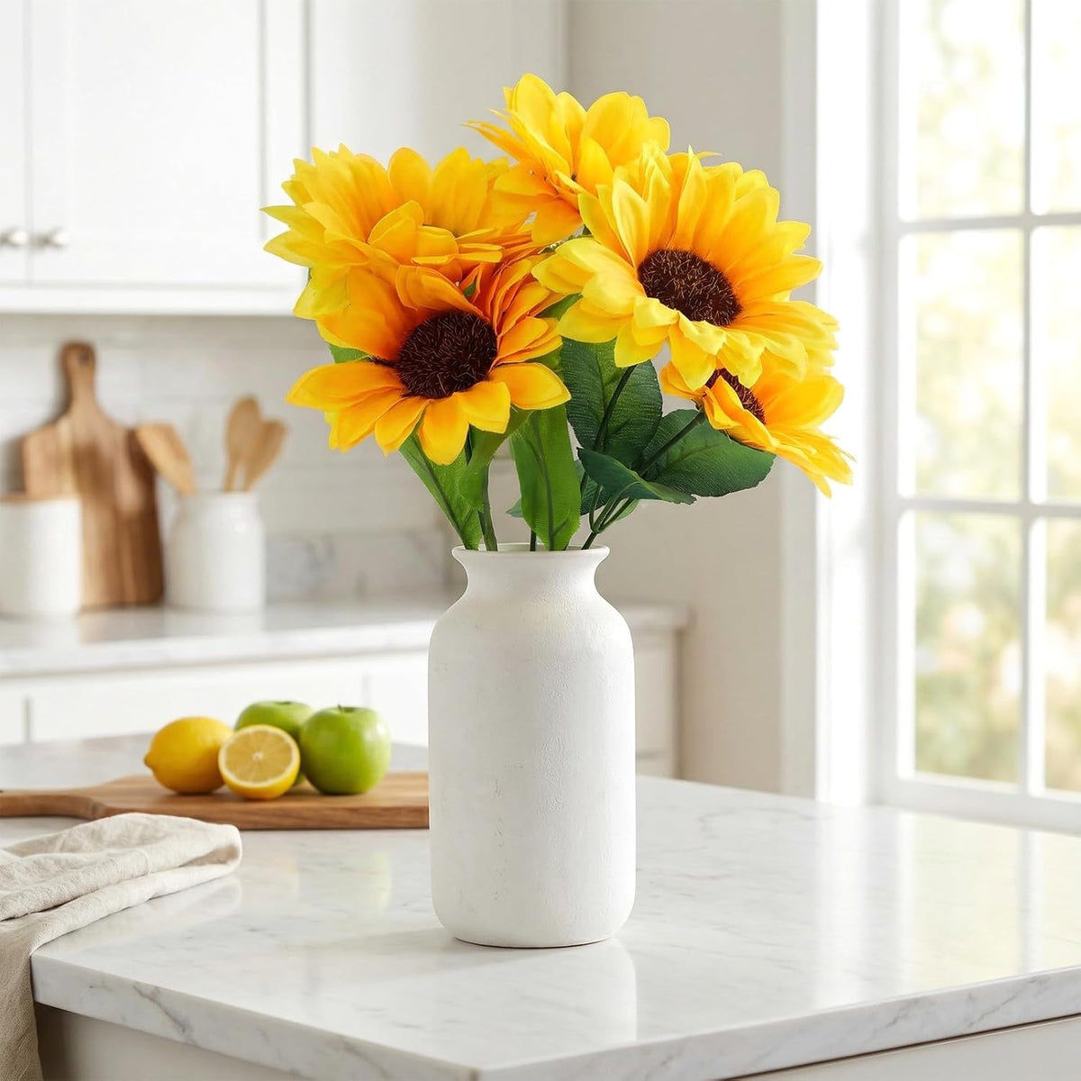 Artificial Sunflowers, Fake Sunflowers Artificial Flowers for Vase, Fall Silk Flowers with Stems for Kitchen Bouquet Wedding Table Home Porch Garden Indoor Outdoor Decor (4 Bundles Total 20 Heads)