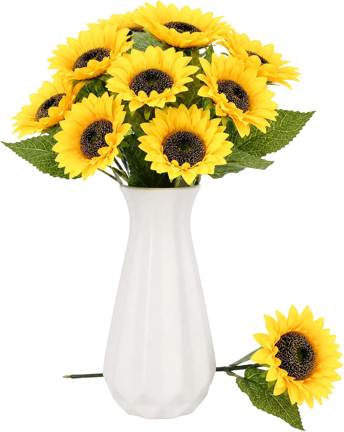 Artificial Sunflowers, Fake Sunflowers Artificial Flowers for Vase, Fall Silk Flowers with Stems for Kitchen Bouquet Wedding Table Home Porch Garden Indoor Outdoor Decor (4 Bundles Total 20 Heads)