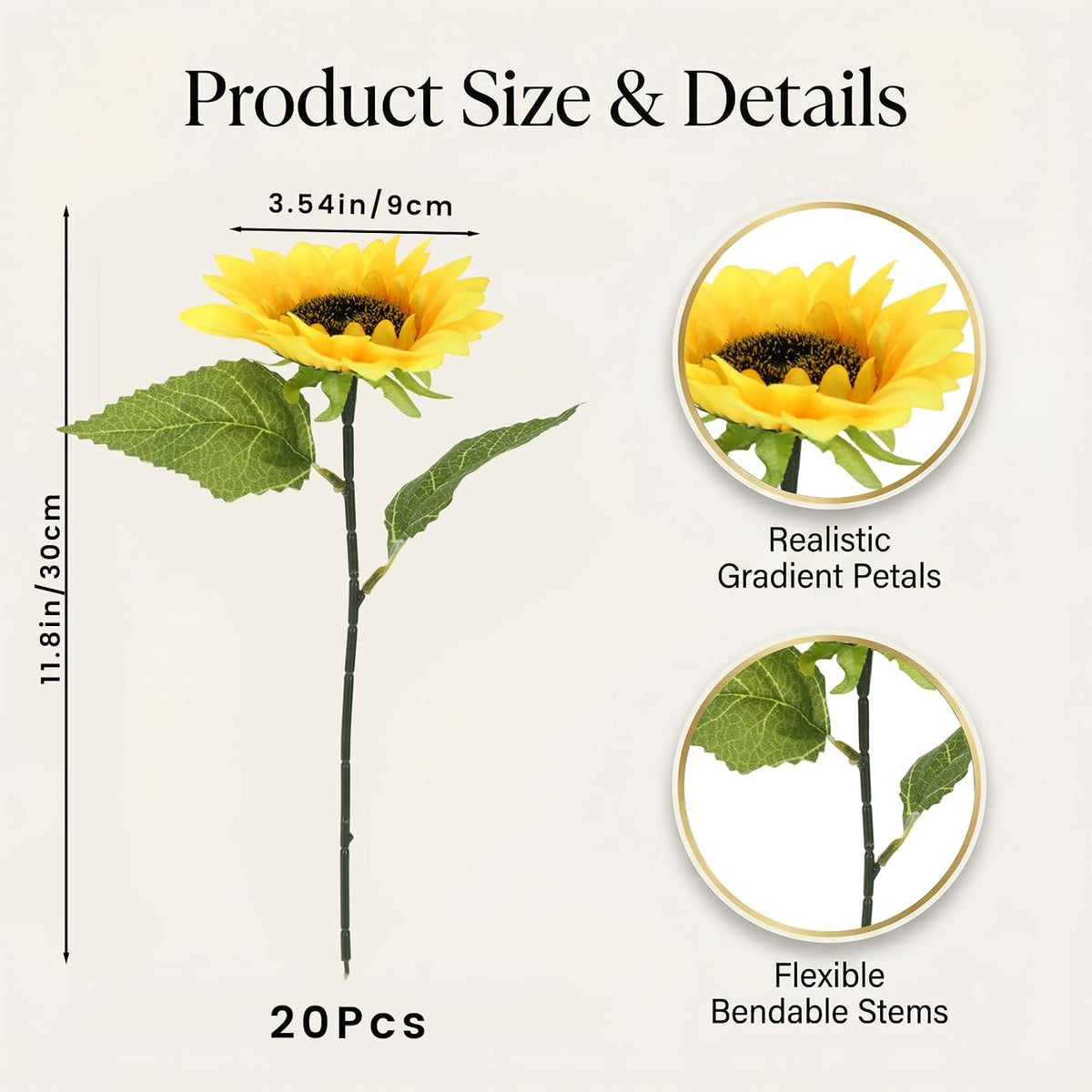 Artificial Sunflowers, Fake Sunflowers Artificial Flowers for Vase, Fall Silk Flowers with Stems for Kitchen Bouquet Wedding Table Home Porch Garden Indoor Outdoor Decor (4 Bundles Total 20 Heads)
