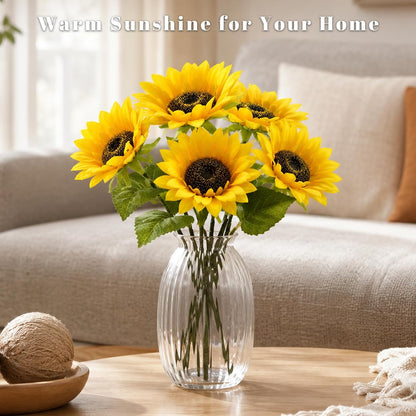 Artificial Sunflowers, Fake Sunflowers Artificial Flowers for Vase, Fall Silk Flowers with Stems for Kitchen Bouquet Wedding Table Home Porch Garden Indoor Outdoor Decor (4 Bundles Total 20 Heads)