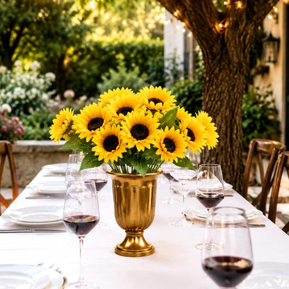 Artificial Sunflowers, Fake Sunflowers Artificial Flowers for Vase, Fall Silk Flowers with Stems for Kitchen Bouquet Wedding Table Home Porch Garden Indoor Outdoor Decor (4 Bundles Total 20 Heads)