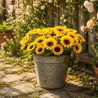 Artificial Sunflowers, Fake Sunflowers Artificial Flowers for Vase, Fall Silk Flowers with Stems for Kitchen Bouquet Wedding Table Home Porch Garden Indoor Outdoor Decor (4 Bundles Total 20 Heads)
