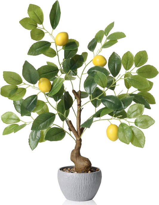 Artificial Lemons Decorations,17.7” Tall Lemon Tree Potted Plants,Real Like Lemons Tree with White Pot,Realistic Decorative Plants Indoor Table Decor, Fake Lemon for Kitchen Bathroom Decor